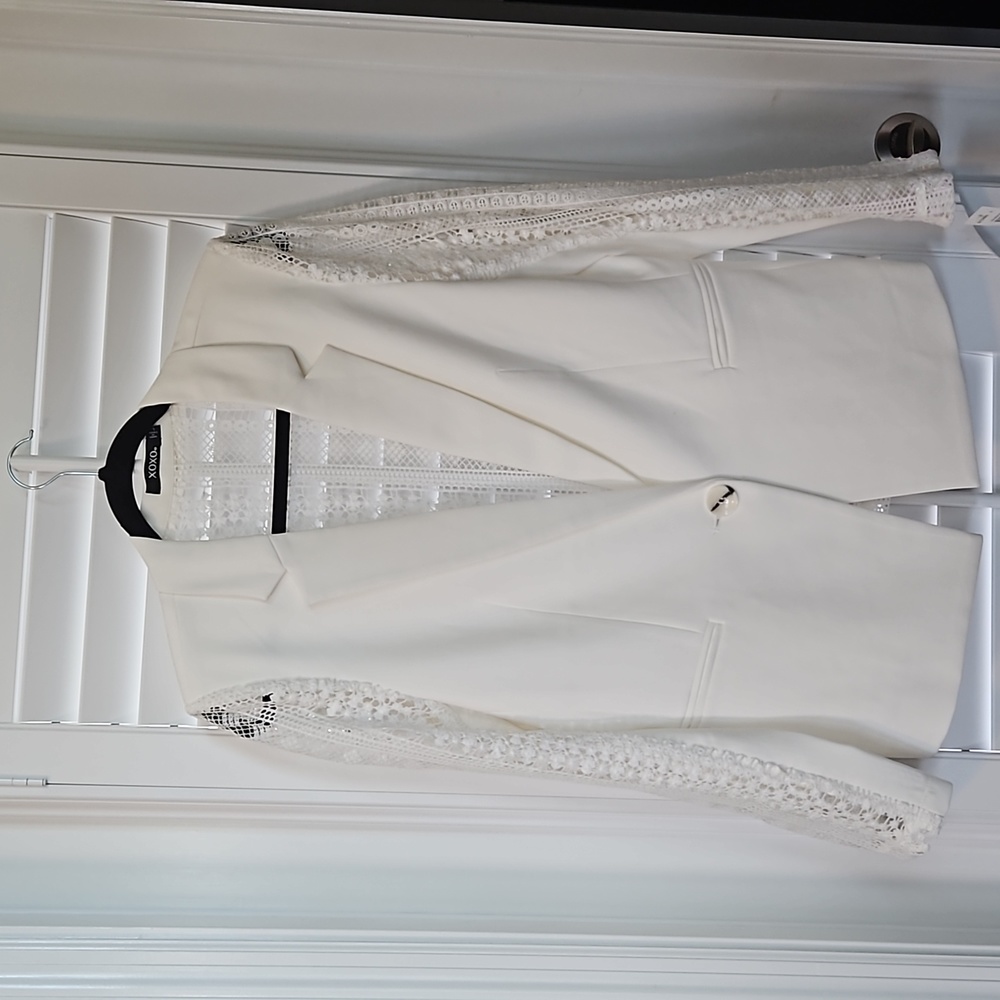 Cream XOXO Brand Lace and Solid Blazer Sz L